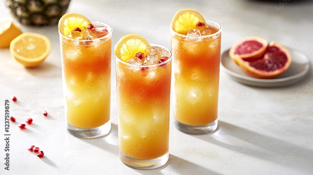 Three layered citrus cocktails, sunlight, pomegranates. Use menu, recipe, blog Three layered citrus cocktails, sunlight, pomegranates. Use menu, recipe, blog