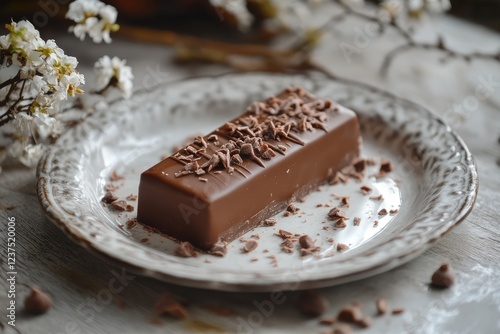 Delicious Chocolate Bar Sprinkled With Chocolate Shavings photo