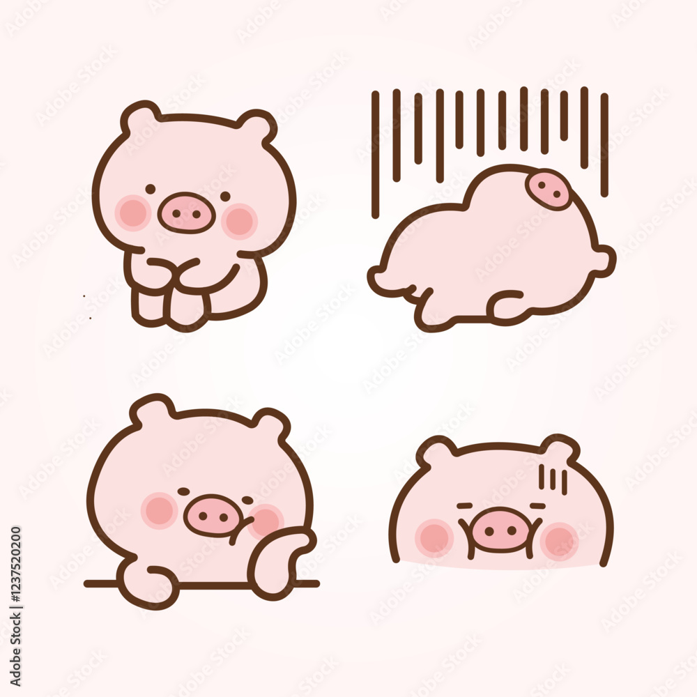 Vector cartoon illustration of cute pig sticker set Concept Isolated Flat Vector cartoon illustration of cute pig sticker set Concept Isolated Flat
