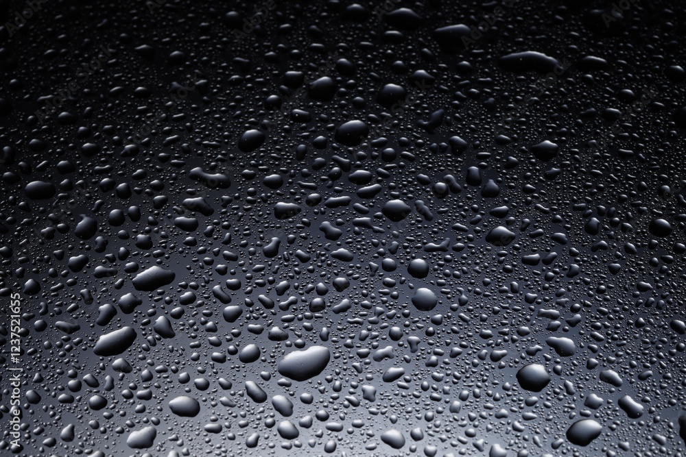 Water drops on dark glass surface, closeup Water drops on dark glass surface, closeup