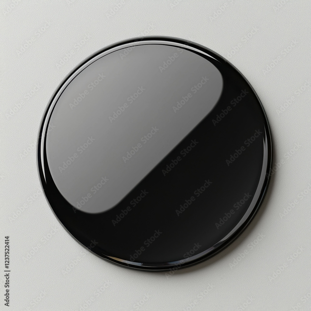 sleek black circular badge mockup on light background, perfect for design sleek black circular badge mockup on light background, perfect for design