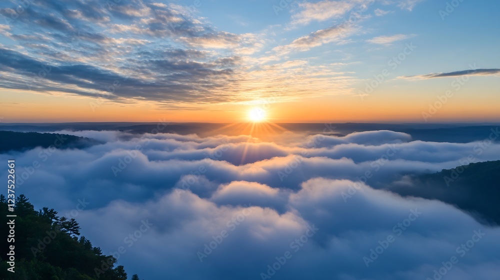 Fototapeta premium Spectacular Mountain Sunrise Above Cloudy Landscape : Generative AI