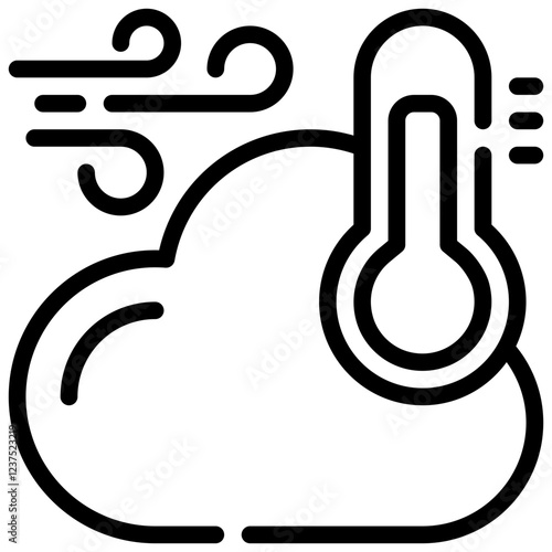 wind windy temperature termometer cloud weather simple line icon