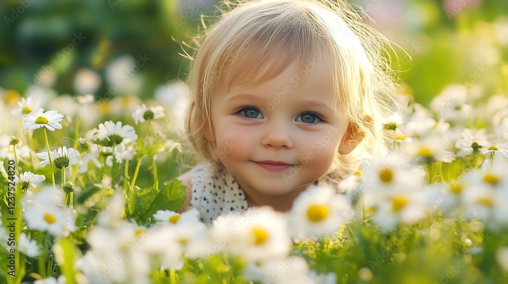 Adorable Baby Smiling in Field of Daisies on Sunny Day : Generative AI Adorable Baby Smiling in Field of Daisies on Sunny Day : Generative AI