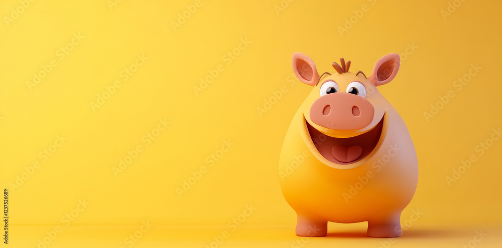 Fototapeta premium Cute cartoon animal character smiling on yellow background