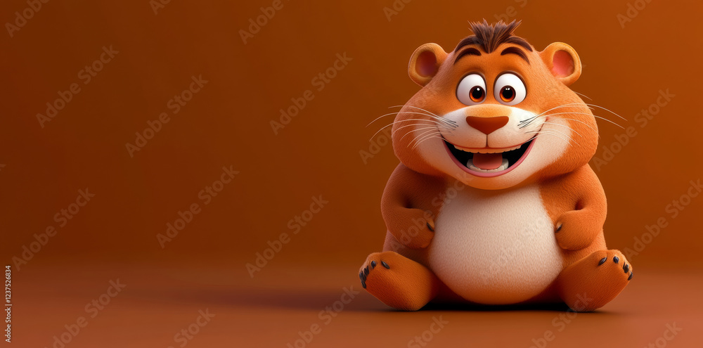 Naklejka premium Cute cartoon hamster smiling on brown background
