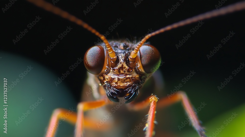 Fototapeta premium Extreme CloseUp of Insect Face Revealing Complex Eyes and Antennae Showcasing Intricate Anatomy and Detail : Generative AI