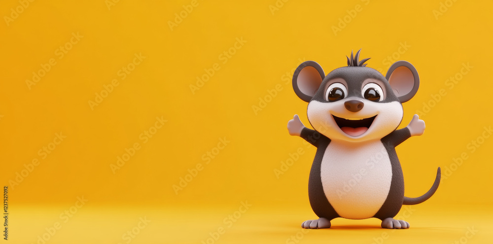 Fototapeta premium cheerful cartoon mouse character on yellow background