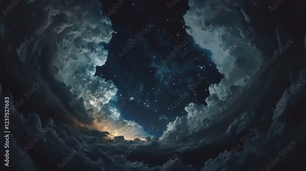 Fototapeta premium Celestial Monsoon: Surreal Space Lightning Showers Under Starry Skies