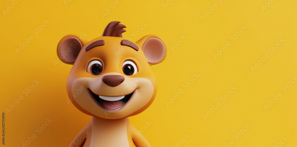 Naklejka premium Cute cartoon bear character smiling on yellow background