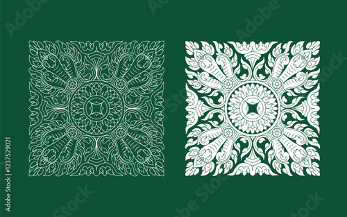 Traditional pattern art for ornate on wall or ceiling. This style drawing from sculpture art of temple at Angkor Wat world heritage zone. Ancient ornament art of Cambodia. Good for Royal event decor.