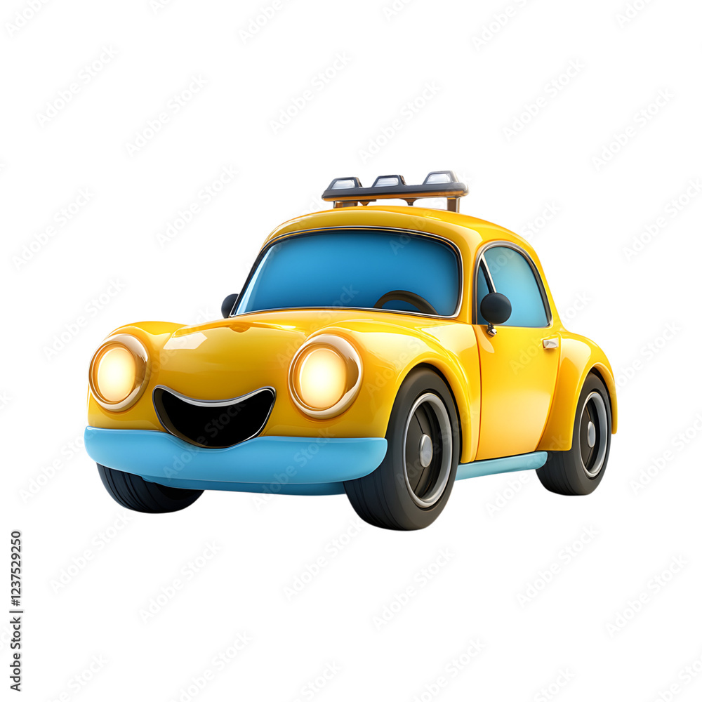 Fluffy 3D Cartoon Car with Glowing Headlights Isolated on Transparent Background Fluffy 3D Cartoon Car with Glowing Headlights Isolated on Transparent Background