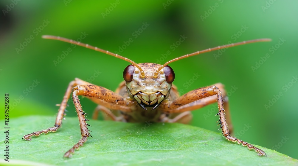 Detailed Closeup of Grasshopper with Red Eyes on Green Leaf in Natural Habitat : Generative AI Detailed Closeup of Grasshopper with Red Eyes on Green Leaf in Natural Habitat : Generative AI