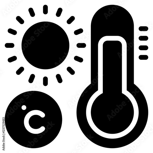 sun day temperature termometer weather solid glyph icon