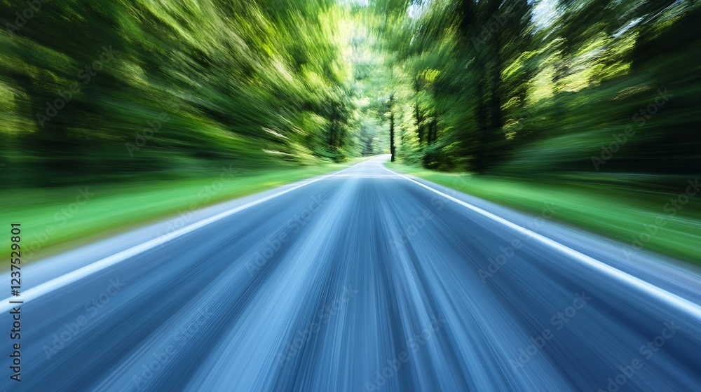 Dynamic Motion Blur of a Road Through Lush Green Forest in Daylight : Generative AI Dynamic Motion Blur of a Road Through Lush Green Forest in Daylight : Generative AI