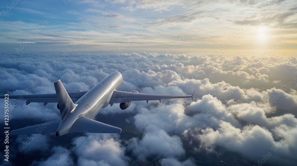 Commercial Jet Plane Flying Above Stunning Cloudscape during Sunset : Generative AI Commercial Jet Plane Flying Above Stunning Cloudscape during Sunset : Generative AI