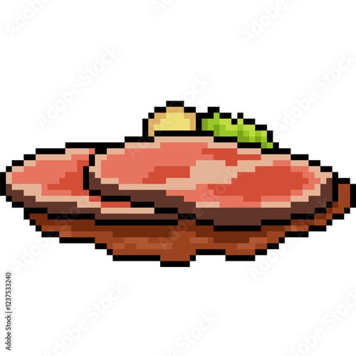 pixel art of meat steak dinner