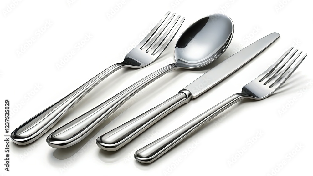 Luxurious Stainless Steel Cutlery Set Isolated on Pristine White Background Luxurious Stainless Steel Cutlery Set Isolated on Pristine White Background