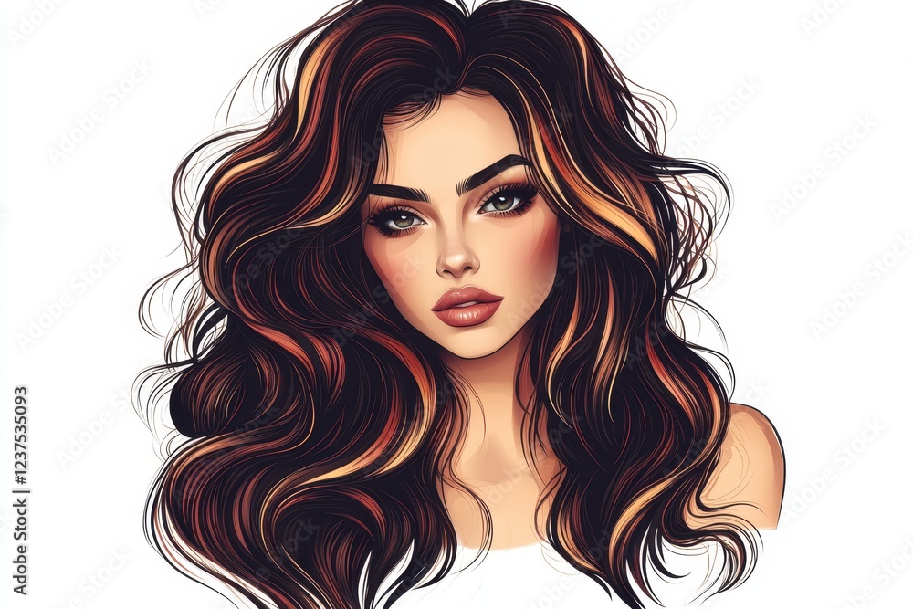 Long haired brunette model with shiny curls Long haired brunette model with shiny curls