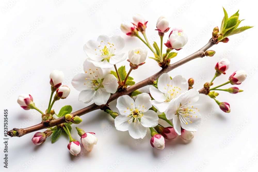 Fototapeta premium Serene Cherry Blossom Branch with Budding Promise: A Springtime Tableau
