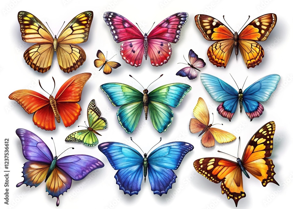 Vivid Butterfly Collage with White Background Vivid Butterfly Collage with White Background