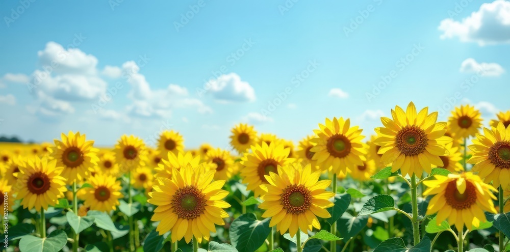 Field of bright yellow sunflowers under a clear blue sky, outdoor landscape, sunny day Field of bright yellow sunflowers under a clear blue sky, outdoor landscape, sunny day