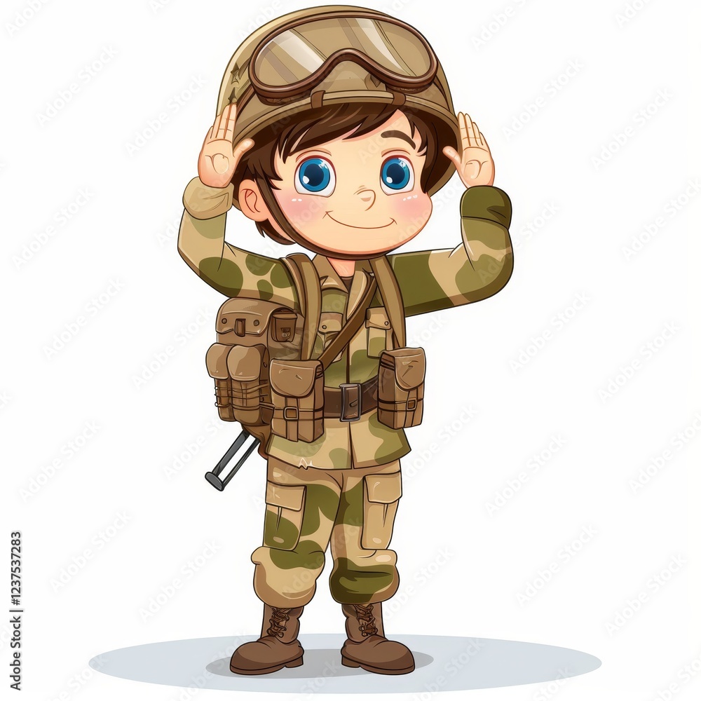 Cute Cartoon Soldier Boy in Camouflage Uniform Cute Cartoon Soldier Boy in Camouflage Uniform