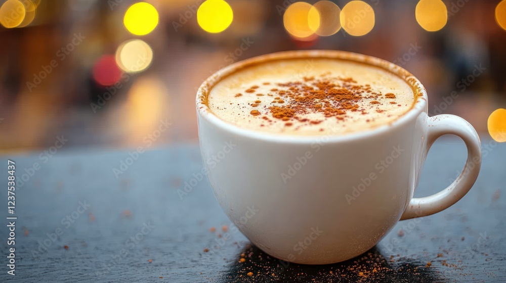 Obraz premium Warm Cappuccino Evening Delight: A Cozy Coffee Moment