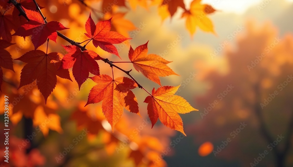 Golden leaves fall from crimson tree branches, leaves, autumn Golden leaves fall from crimson tree branches, leaves, autumn