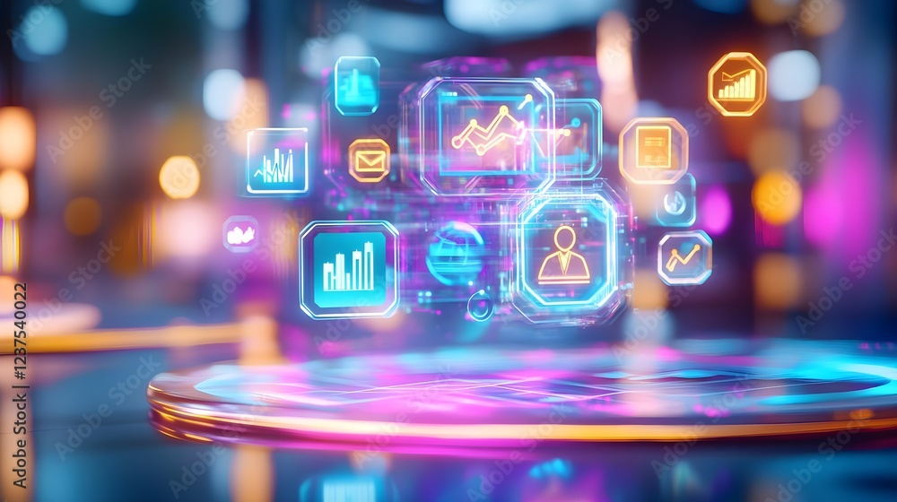 digital business analytics data hologram - neon/glow effects digital business analytics data hologram - neon/glow effects