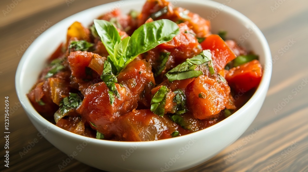Homemade Fresh Tomato Basil Pasta Sauce in a White Bowl : Generative AI Homemade Fresh Tomato Basil Pasta Sauce in a White Bowl : Generative AI