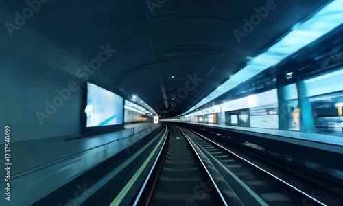 High-speed train entering a subway station tunnel.