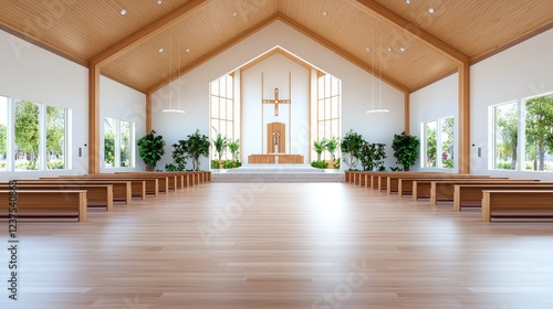 Modern church interior design, peaceful sanctuary
