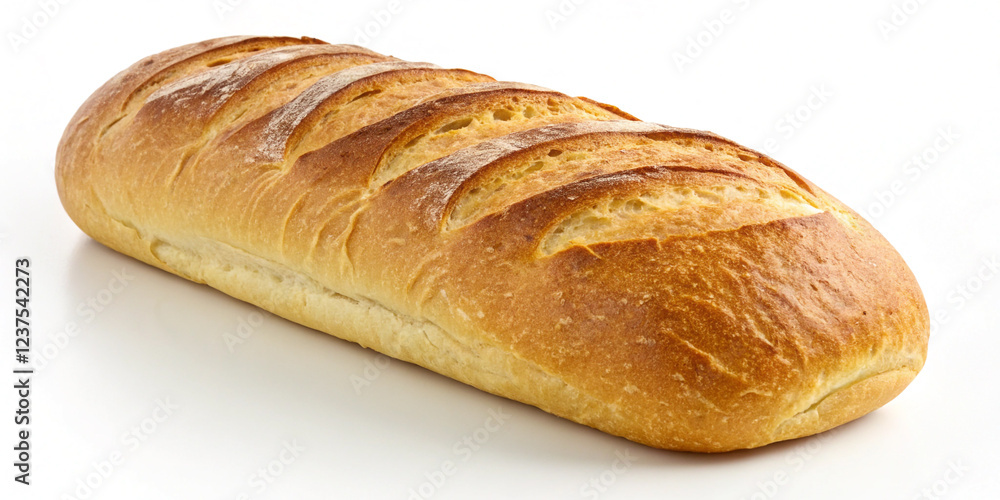 A French Loaf Bread Isolated on a White Background for Culinary Presentation A French Loaf Bread Isolated on a White Background for Culinary Presentation