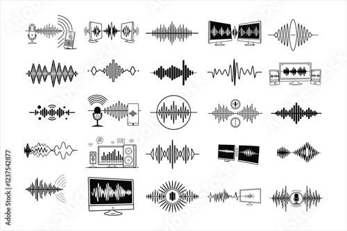  Sound Wave Oscillation & Digital Audio Equalizer Vector.