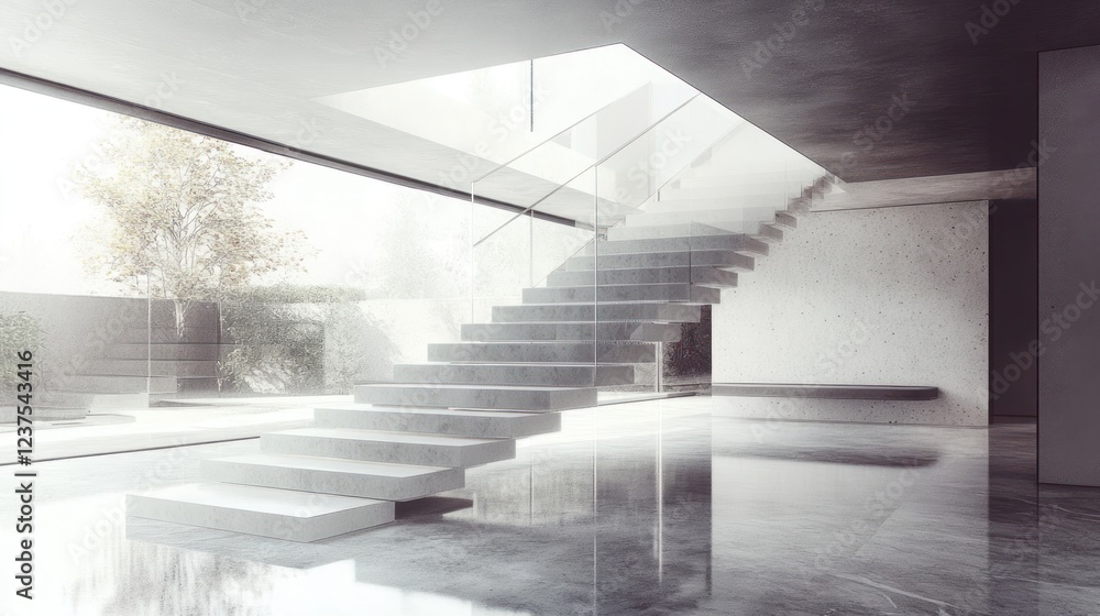 Fototapeta premium Modern Minimalist Concrete Staircase Interior Design
