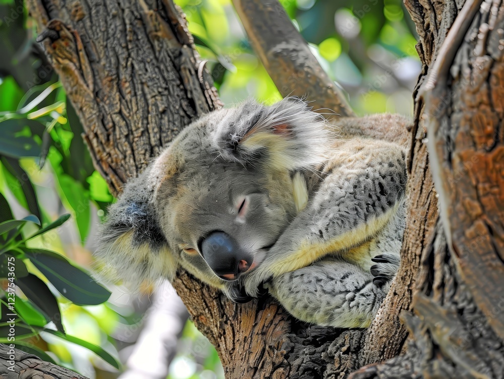Obraz premium Sleeping Koala Bear in a Tree in the Australian Outback