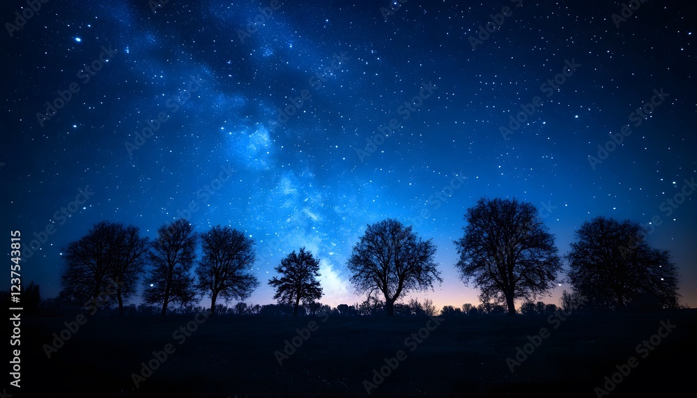 Silhouetted Trees Underneath A Starry Night Sky Silhouetted Trees Underneath A Starry Night Sky