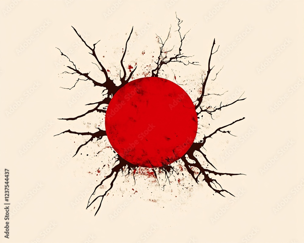 Red circle cracked earth abstract art Red circle cracked earth abstract art