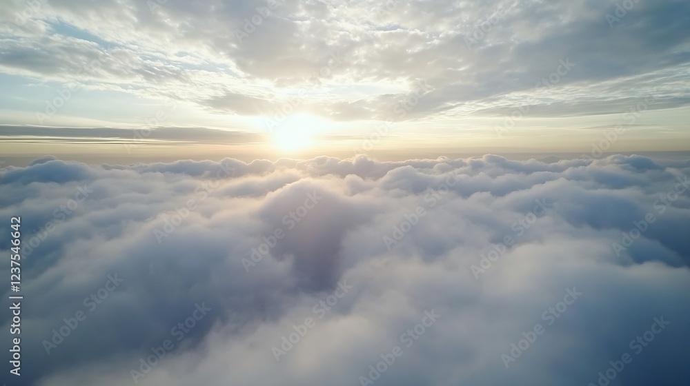 Naklejka premium Soothing Sky with Sunlight Peeking Through Clouds Creating Dreamy Atmosphere : Generative AI
