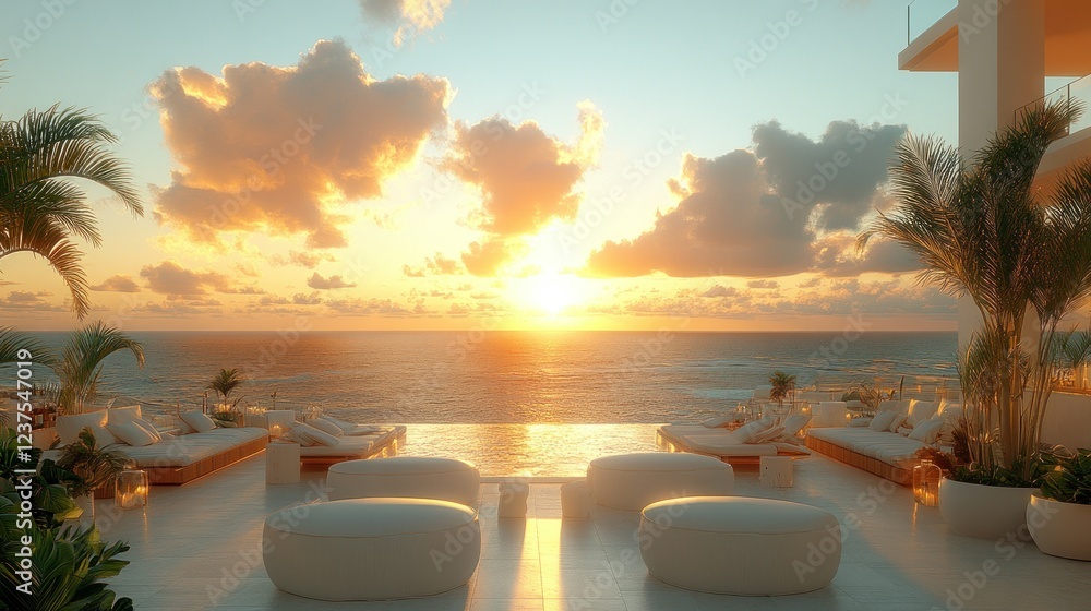 Fototapeta premium Tranquil Sunset at Oceanfront Resort