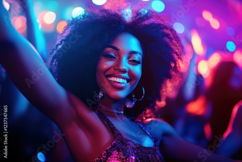Nightlife celebration with a spirited woman at a club party featuring music and dancing for New Year s festivities