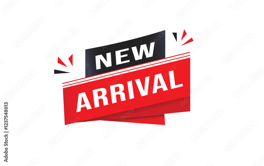 New arrival, banner, announcement, vector element isolated white background. flat red symbol. New arrival, banner, announcement, vector element isolated white background. flat red symbol.