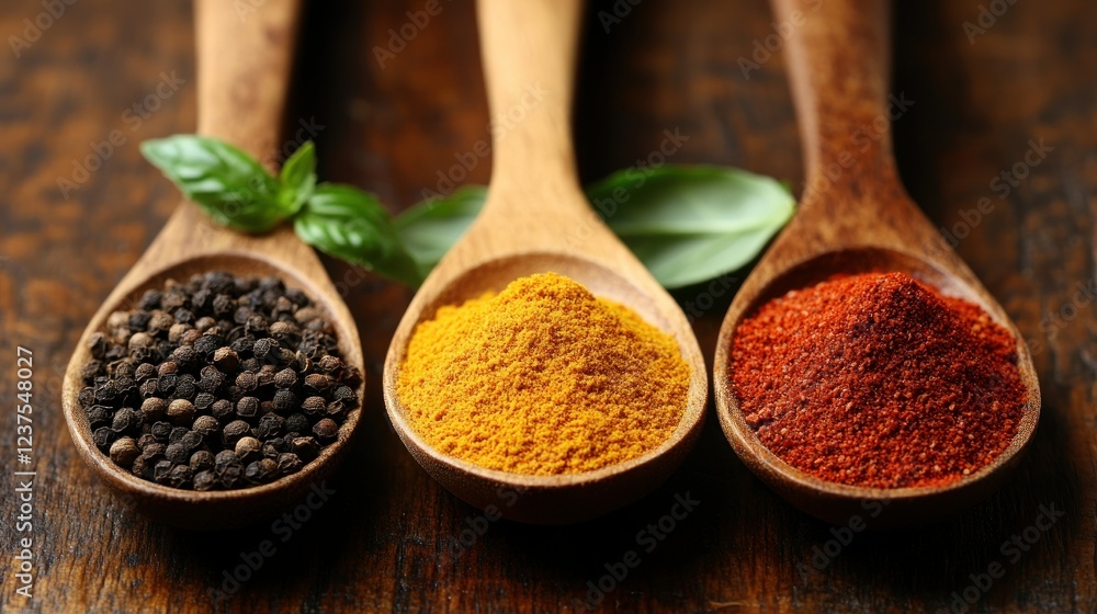 Vibrant Spices in Wooden Spoons: A Culinary Delight