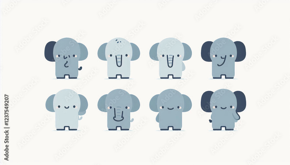 Row of Cute Cartoon Elephants