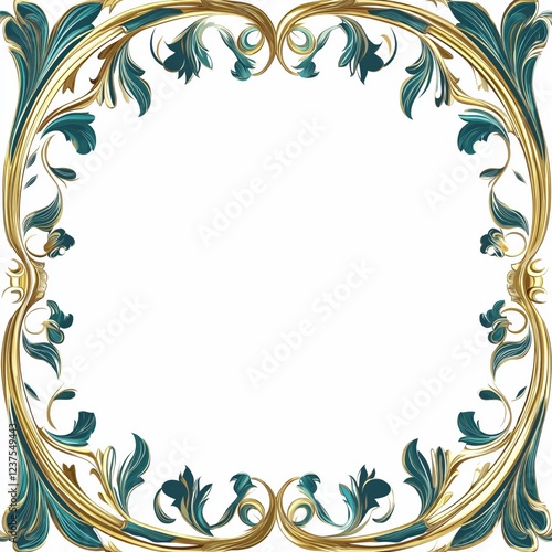 Frame with  gold and floral elements on white background with copy space for text photo