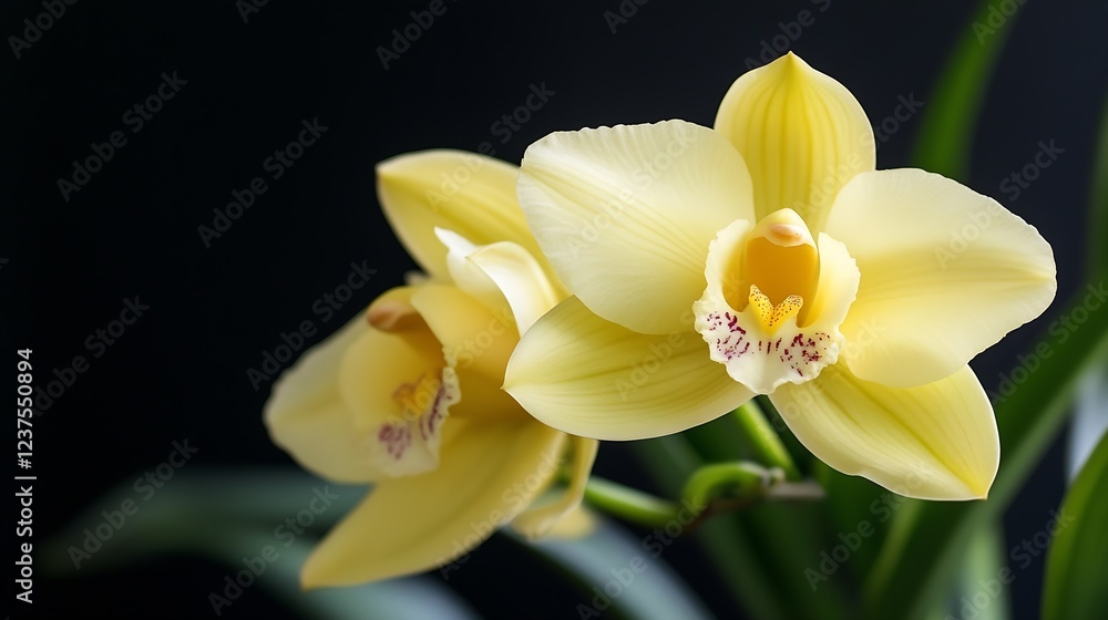 Elegant Yellow Orchids in Full Bloom with Rich Details on a Dark Background Displaying Natural Beauty : Generative AI Elegant Yellow Orchids in Full Bloom with Rich Details on a Dark Background Displaying Natural Beauty : Generative AI