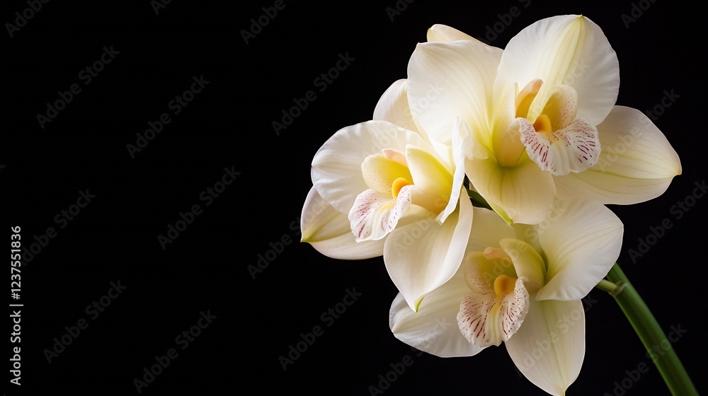 Naklejka premium Elegant Cream Orchid Flowers Isolated Against Black Background for Modern Floral Art : Generative AI