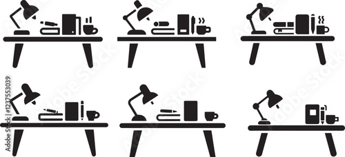 Chair And Table Silhouette on Isolated white background 