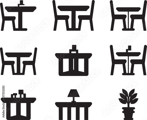 Chair And Table Silhouette on Isolated white background 